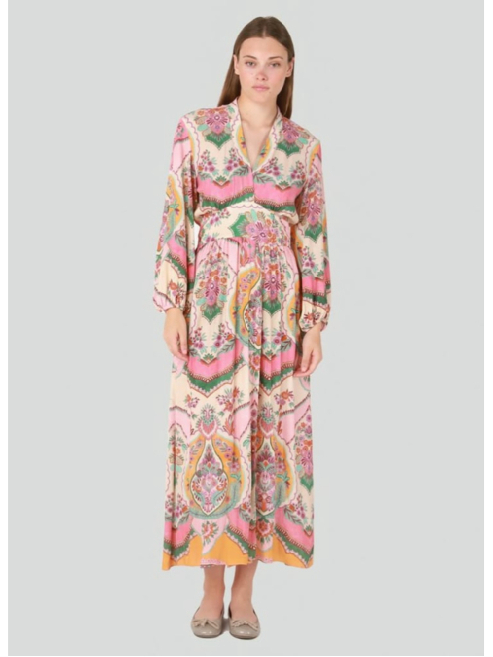 Women's ZARA Pink Green Floral Print Maxi Dress M